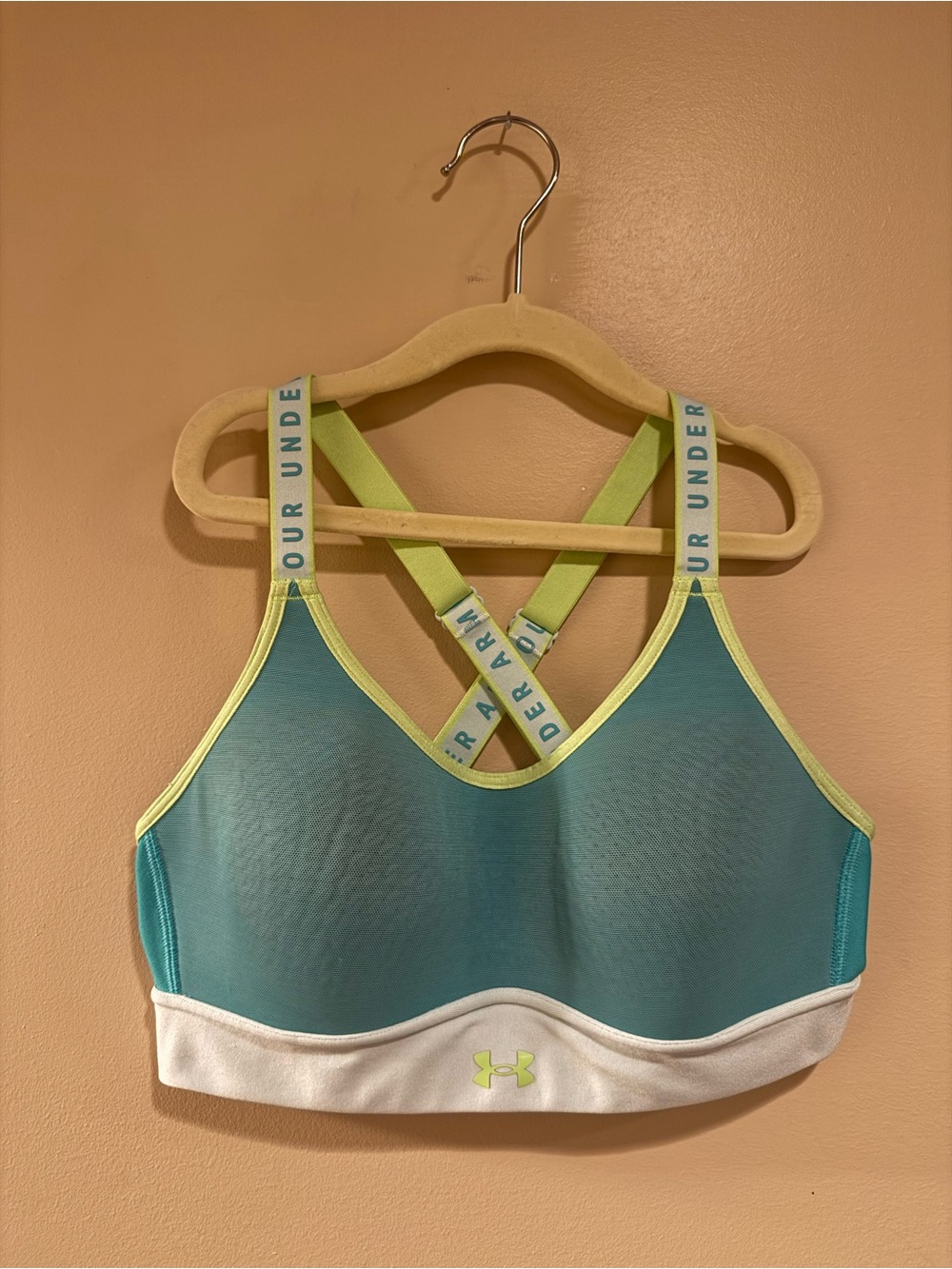 Under Armour Teal Sports Bra with Lime Trim and White Band